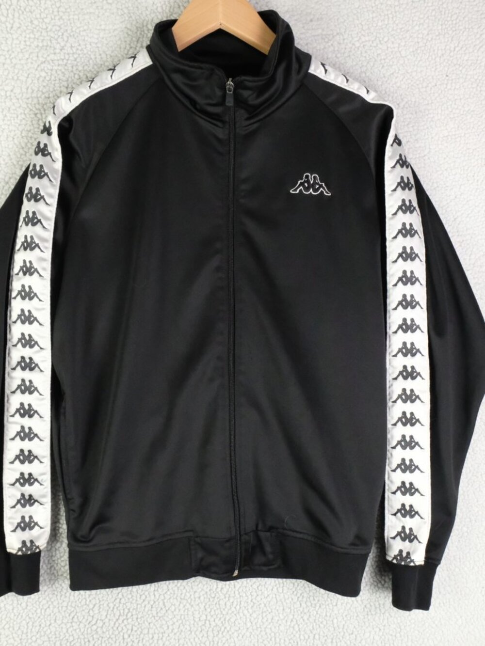 Kappa Track Jacket Mens Medium Black White Striped Logo Full Zip Vintage 90s